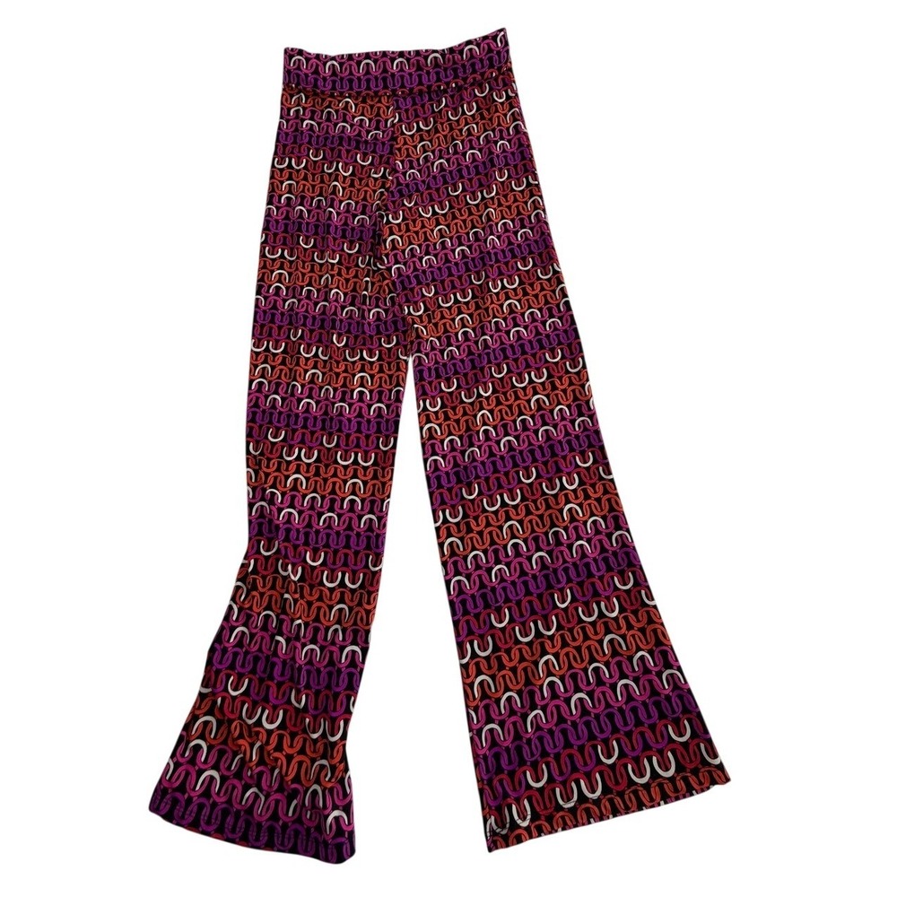 Trina Turk Pink Orange Geometric Chain Link Wide Leg Flare Pants - Women's Med. - Picture 3 of 6